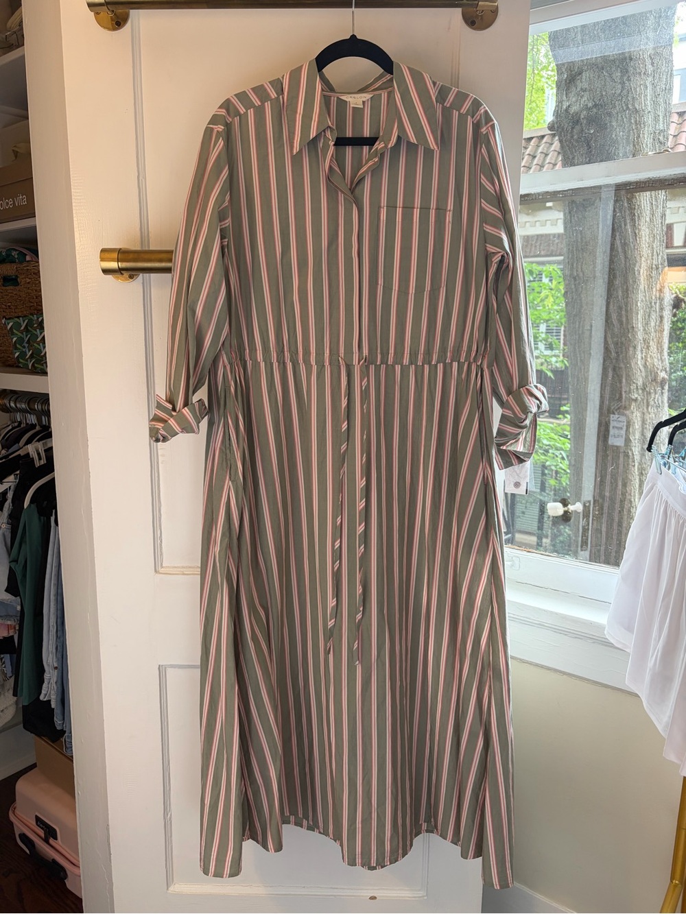 Calson Stripe Long Sleeve Cotton Shirtdress